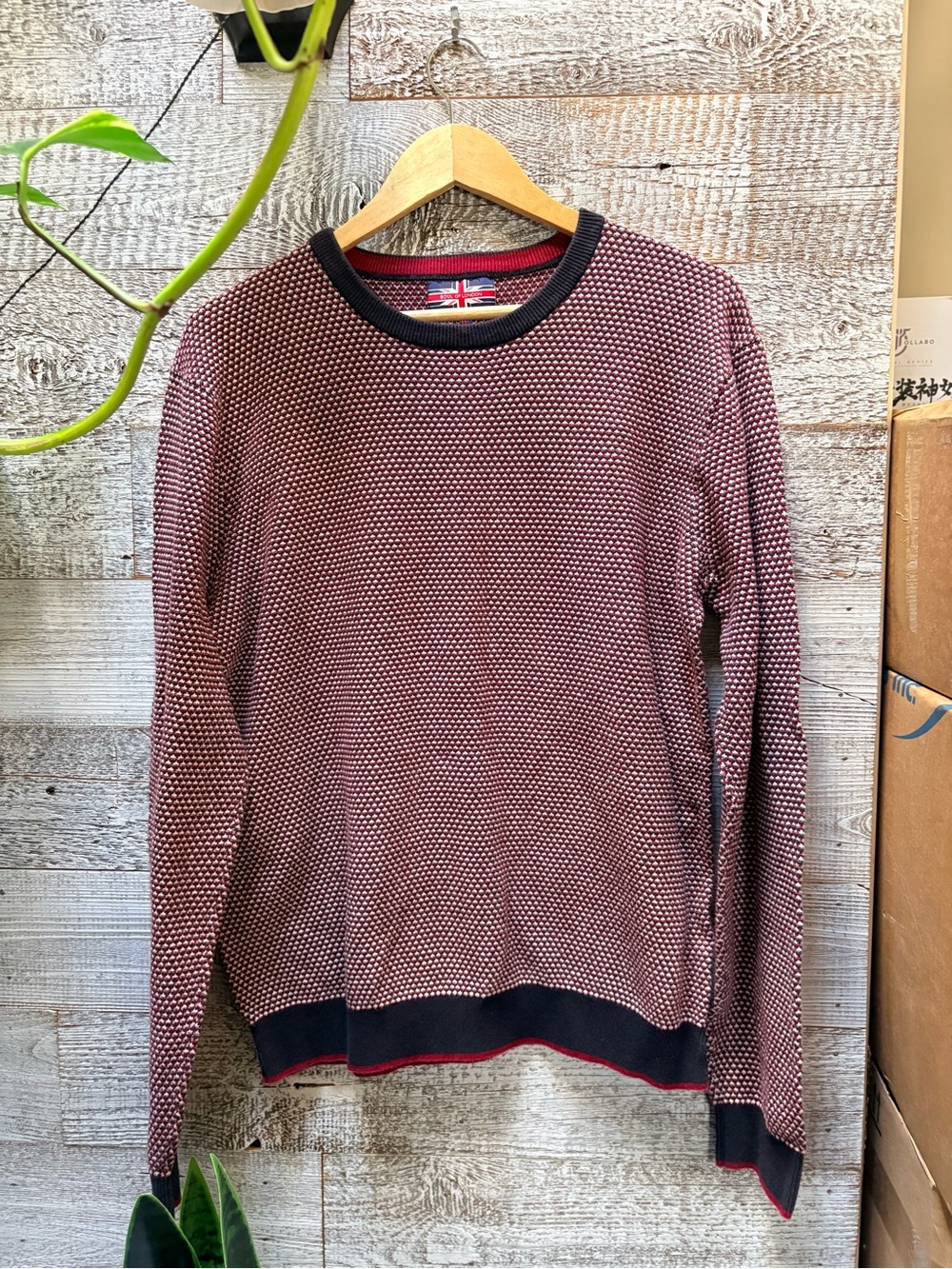 Soul of London | Marled Textured Crewneck Sweater - Men's M/L, Red/Navy/White